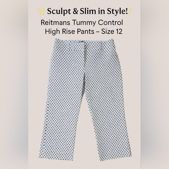 Reitmans White and Black Geometric Chic Crop, High Rise Pants, Size 12, Pull-on, - Picture 1 of 6